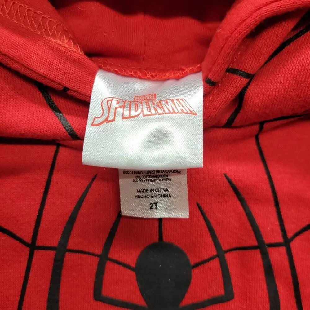 Marvel Spider-Man Hoodie Toddler Boys 2T Red Pullover Hooded Sweatshirt